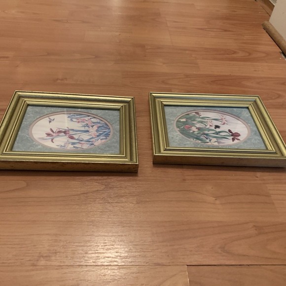 2 Pc Vintage Carmel Foret Framed Floral Print Picture Frame Art - Picture 6 of 12